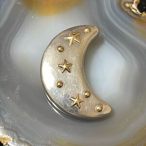 Vtg 925 Moon Shape w/ 18k Stars & Dots (stamped 925CL 18k)